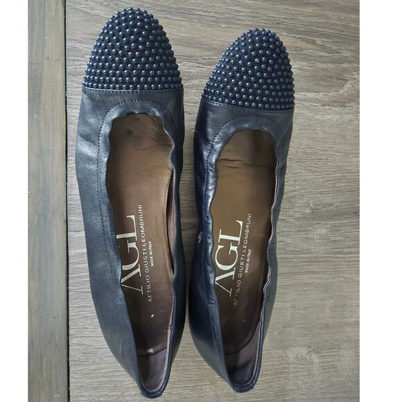 AGL Blakely Dark Navy Leather Studded Ballet Flats Size EU 40 - Picture 3 of 7
